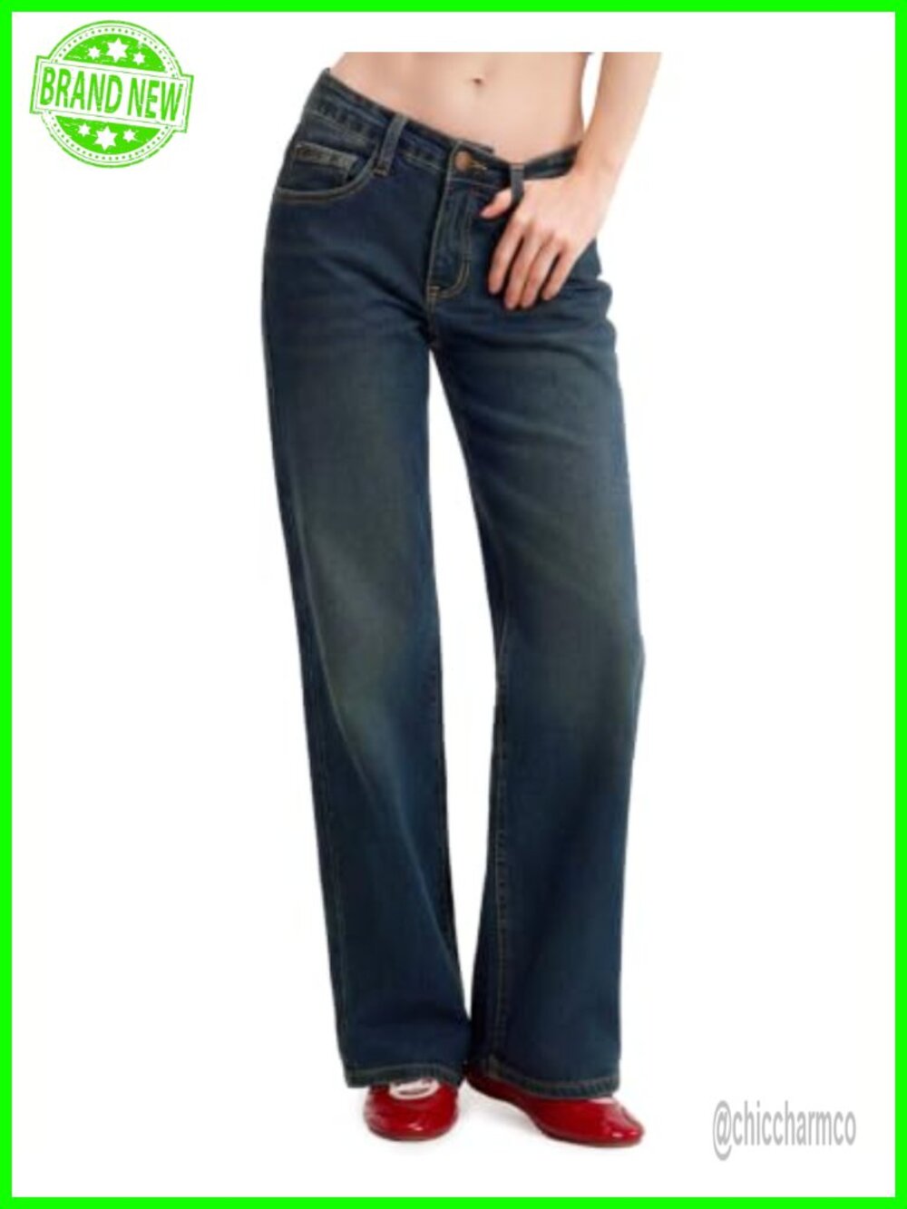 Stretchy Straight Leg Jeans Mid Low Rise Baggy Denim Pants Cropped